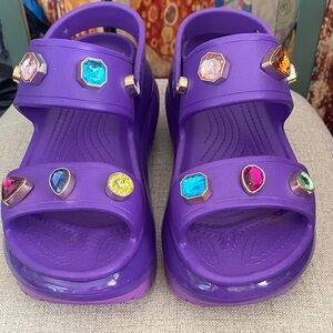 CROCS Purple Sandals with Colorful Gem Accents